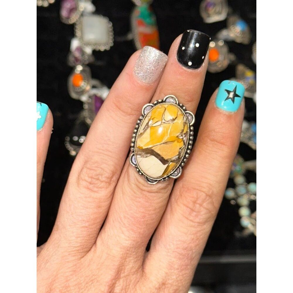 Oval Bumblebee Jasper Sterling Overlay Ring Size 5